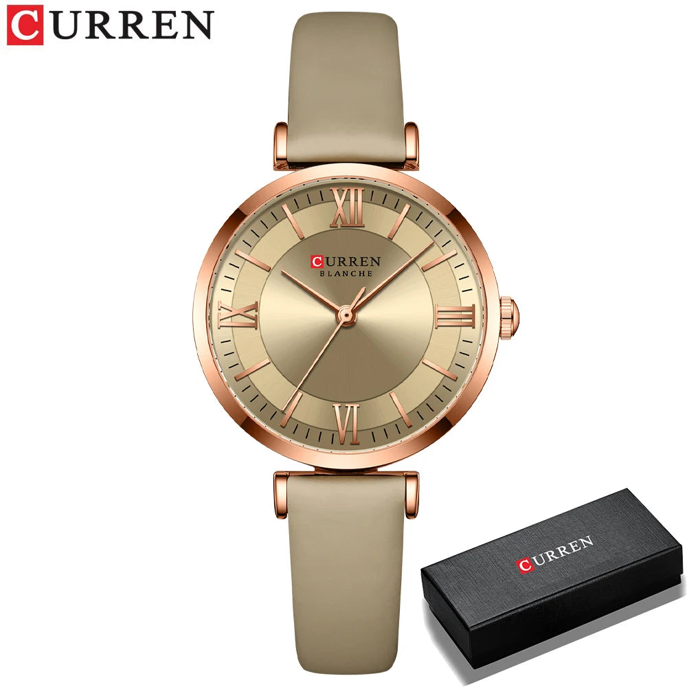 CURREN Luxury Brand New Watches for Women Simple Quartz Leather Clock Female Elegant Wristwatches