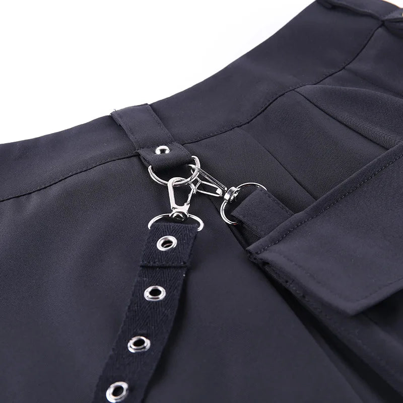 Black Skirt Harajuku Punk Gothic Black High Waist Black Women Sexy Patchwork Bandage Mini Skirt Female Streetwear - reetell