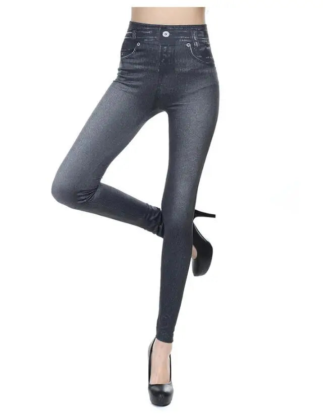 2023 Women's Spring and Summer Tight Imitation Jeans, Smart Slim Fashion, Large Tight Pants, False Pocket Women's Fitness Pants - reetell