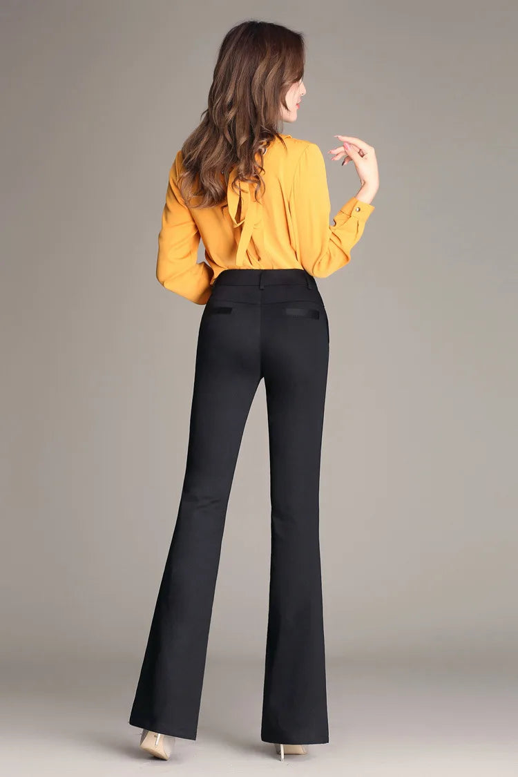 YUEY New Womens Spring Summer Trousers  Thin 100% Cotton Flared Pants Solid Color Casual Stretch S To 4XL Dropshiping - reetell