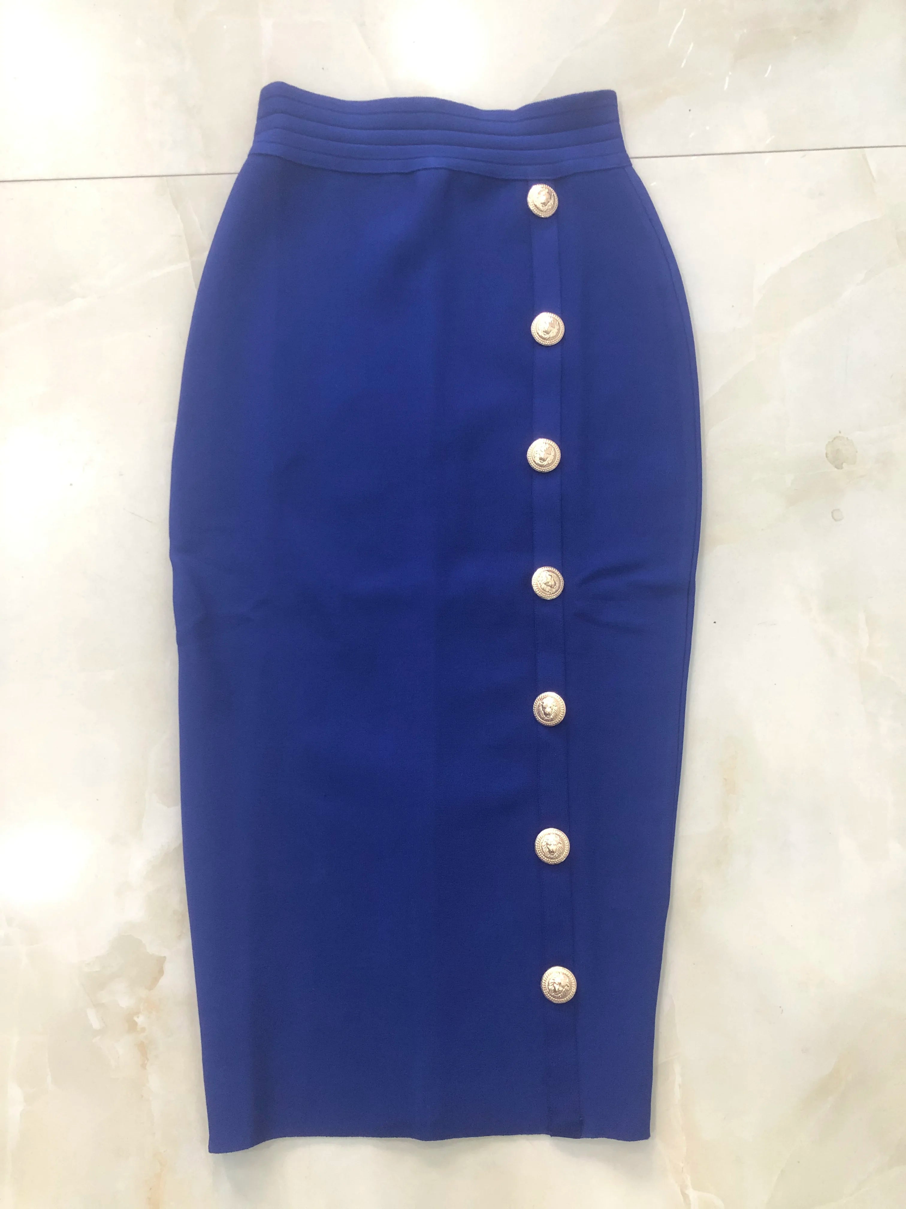 New Arrival Women Button Black Blue Red Bodycon Bandage Skirt 2024 Designer High Waist High Street Party Club Pencil Skirt 75cm - reetell