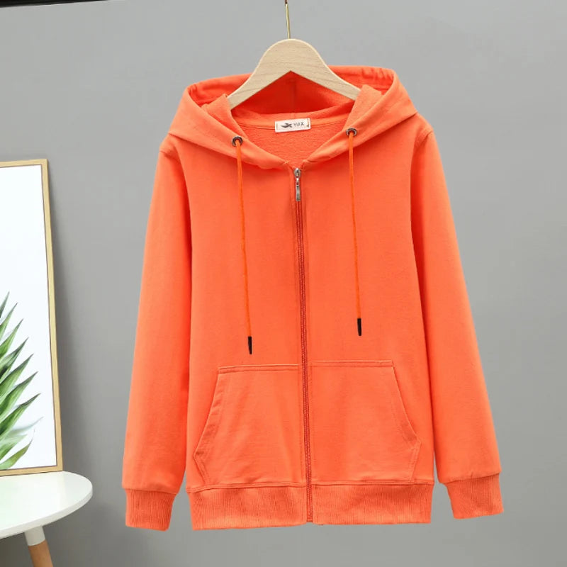 Korean Loose 5Xl Women Pure Cotton Hoodies Fashion Oversize Long Sleeve Solid Zipper Sweatshirt High Quality Autumn Tops - reetell