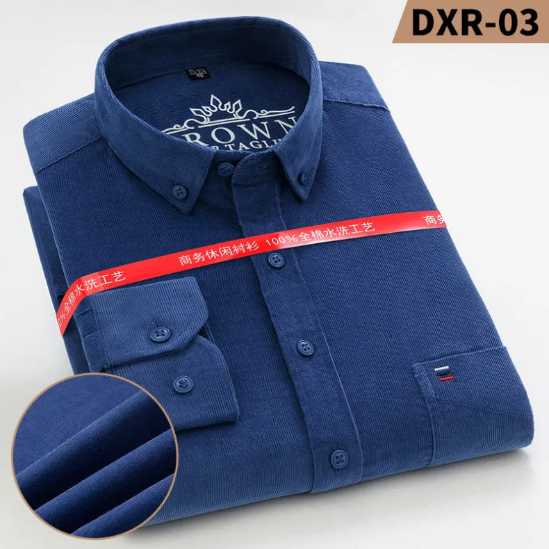 100% Cotton Plus Size 7XL Corduroy Shirt Mens Casual Long Sleeve Regular Fit Business Dress Shirts For Male Comfortable Pocket