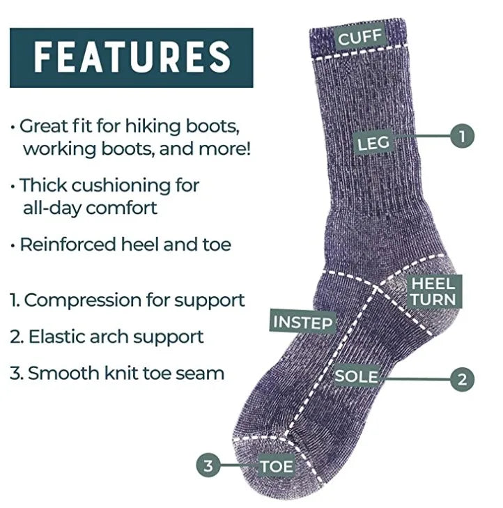 Merino Wool Hiking Socks Men Women Winter Thermal Socks Moisture Wicking Cushioned Crew Socks for Skiing Traveling Boot Socks