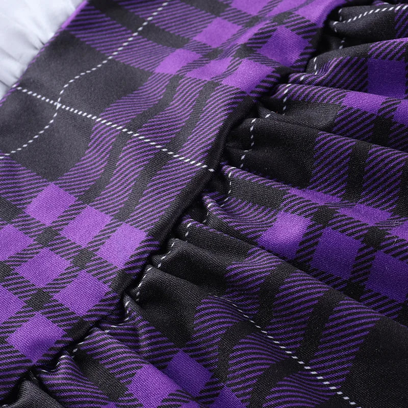 Vintage Y2K Punk Sexy High Waist Mini Skirts Purple Plaid Bandage Harajuku Aesthetic Skirt Goth Grunge Cake Skirt Streetwear - reetell