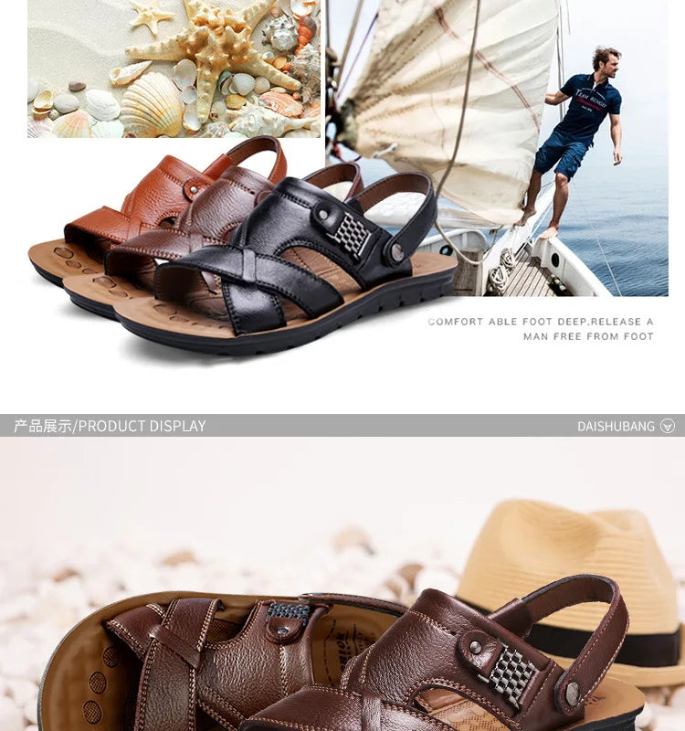 Big Size Men Leather Sandals Summer Classic Men Shoes Slippers Soft Sandals Men Roman Comfortable Outdoor Walking Footwear