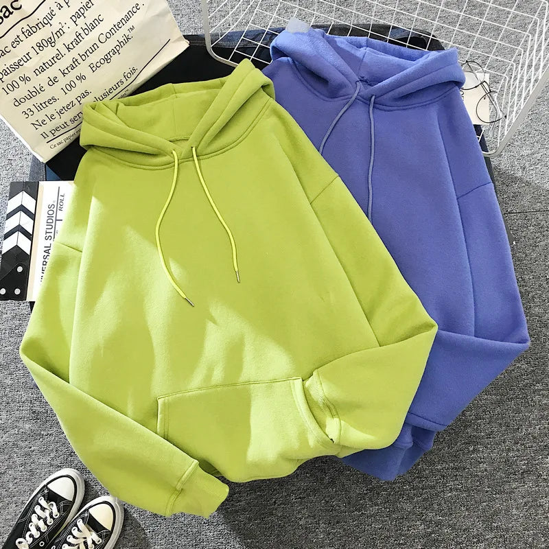 Zuolunouba Autumn And Winter Solid Color Plus Velvet Thickening Female Hoodie Casual Loose Drawstring Pocket Women Sweatshirt - reetell