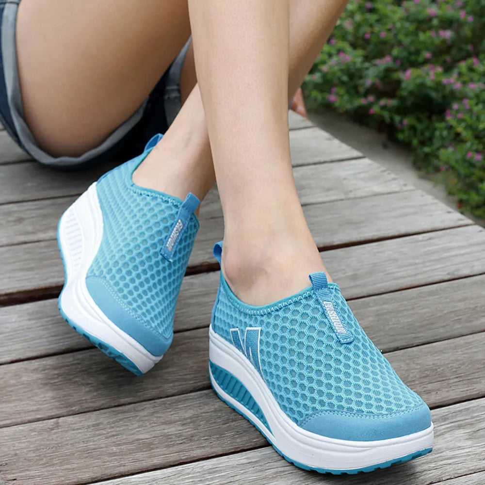 Shoes Women Mesh Flat Shoes Sneakers Platform Shoes Women Loafers Breathable Air Mesh Swing Wedges Shoe Breathable Flats