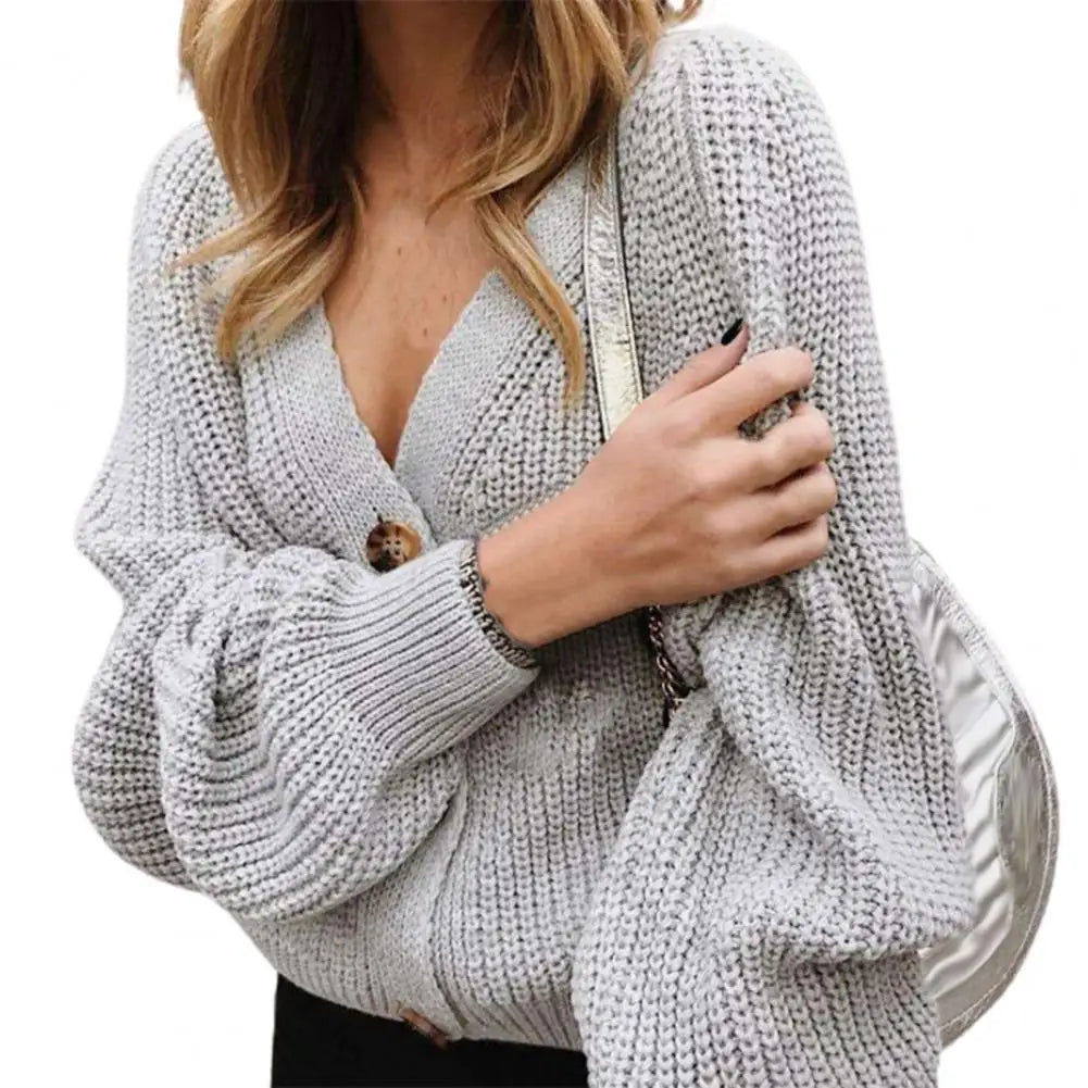 Simple Apparel Knitted Sweater Cardigan Women's Autumn Solid Color Long Sleeve Polyester Single-Breasted Women Sweater Oversize - reetell