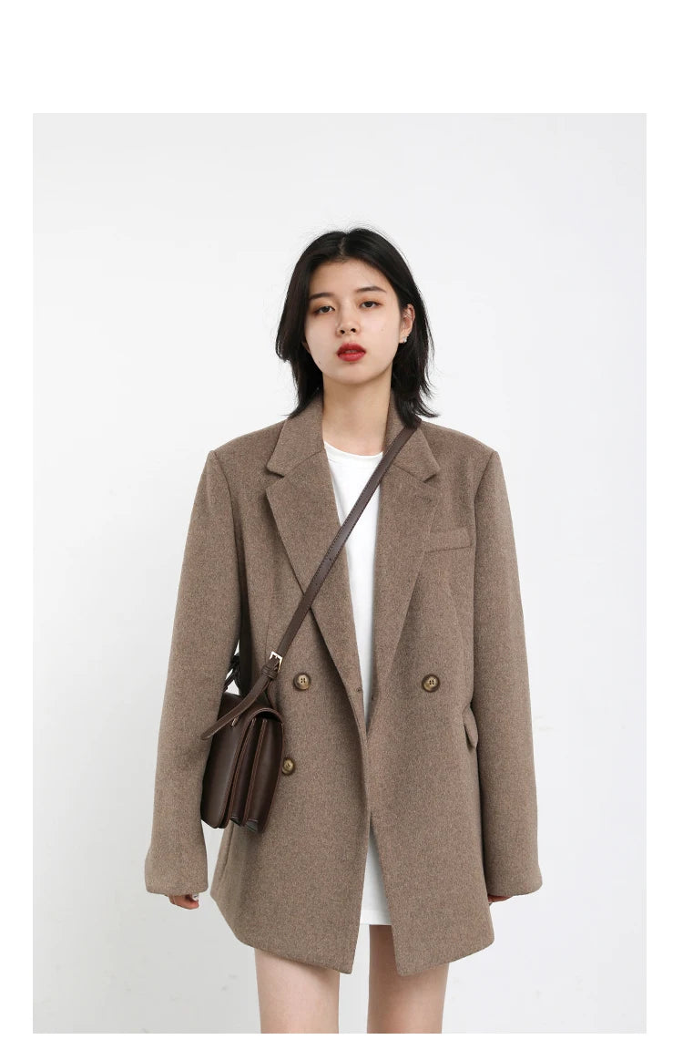 CHIC VEN Women Wool Blend Coat Solid Mid Long Woolen Blazer Thick Warm Blouse Women's Overcoat Office Lady Tops Autumn Winter - reetell