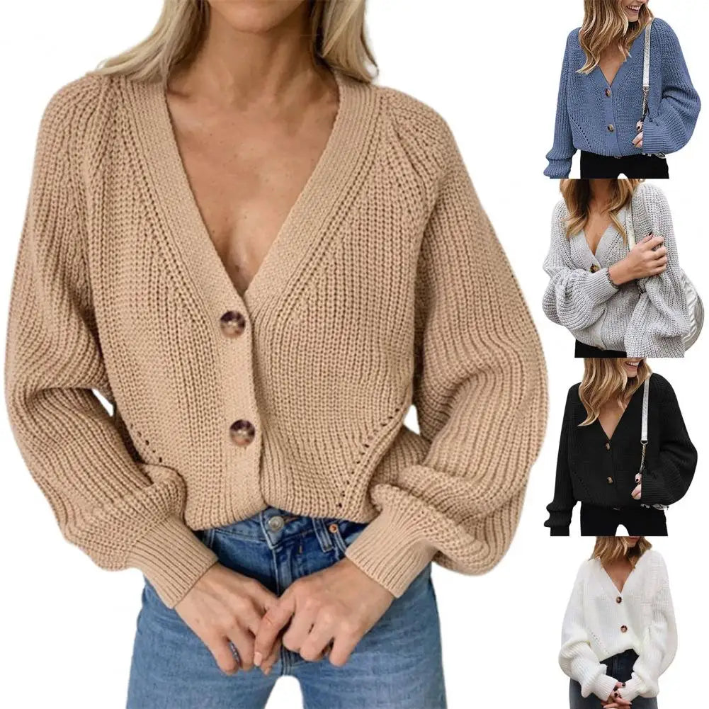 Simple Apparel Knitted Sweater Cardigan Women's Autumn Solid Color Long Sleeve Polyester Single-Breasted Women Sweater Oversize - reetell