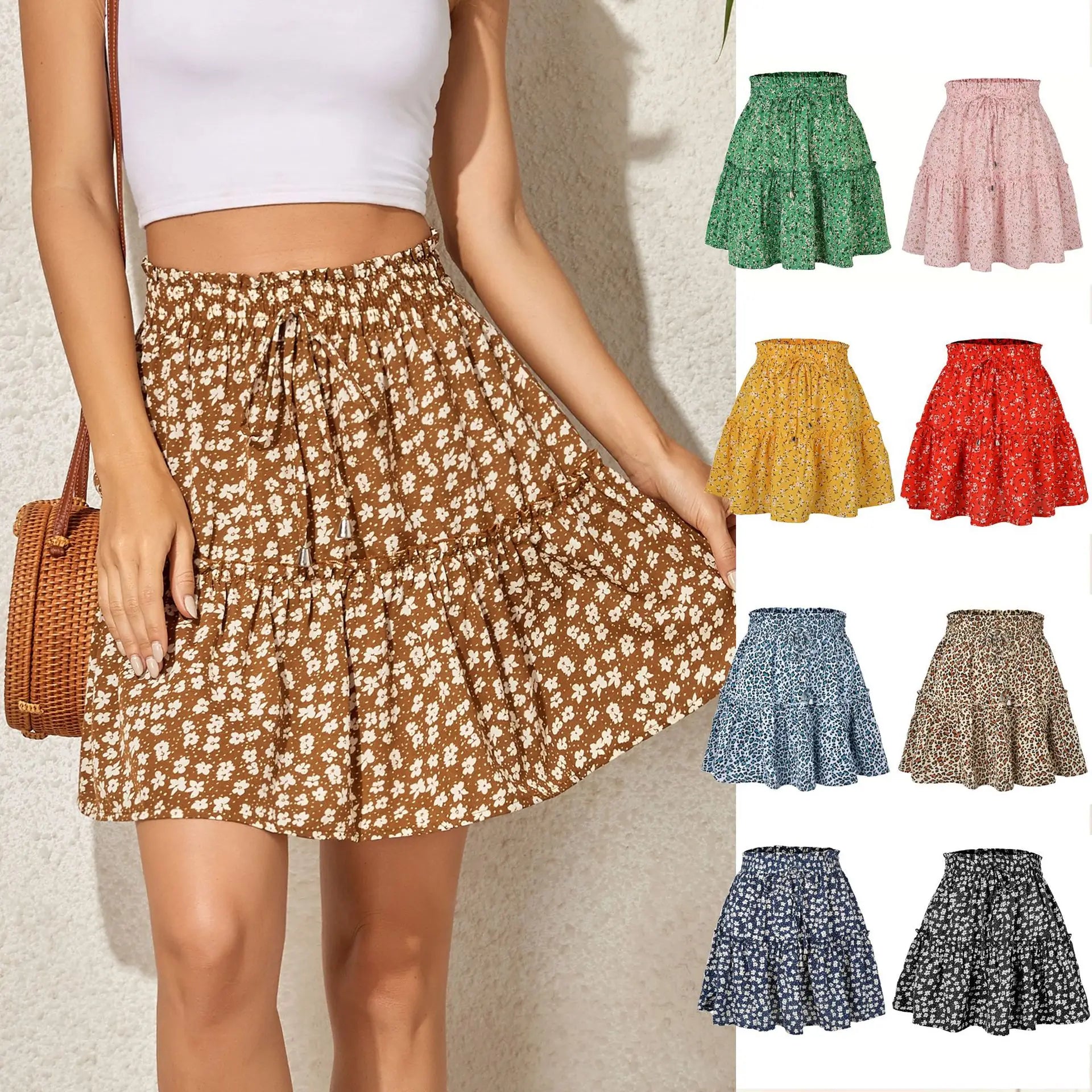 2023 Hot Sexy Ins Women's High Waist Fashion Printed Skirt Bohemian Style Small Floral A-line Female Mini Skirts Womens - reetell