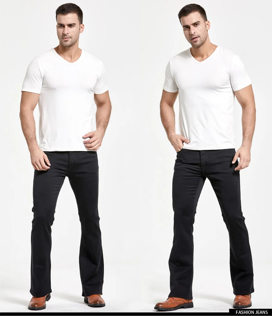 Mens Boot Cut Jeans Slightly Flared Slim Fit Blue Black Trousers Designer Classic Male Stretch Denim Pants - reetell