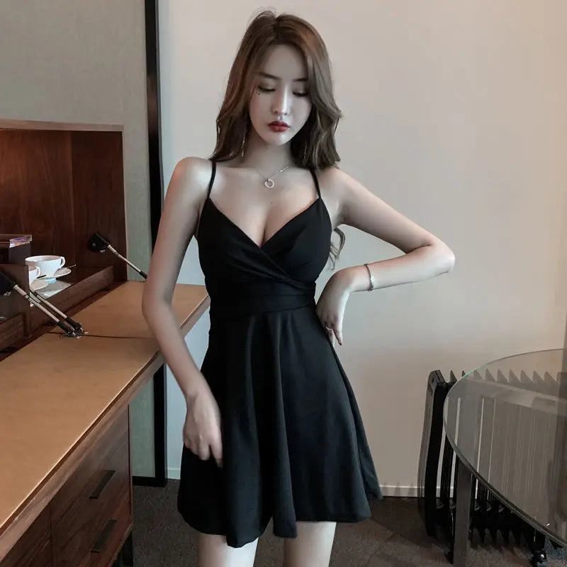 Night club girls sexy dress V neck flare skirts womens wine red Slim Bodycon Mini dresses female summer clothing - reetell