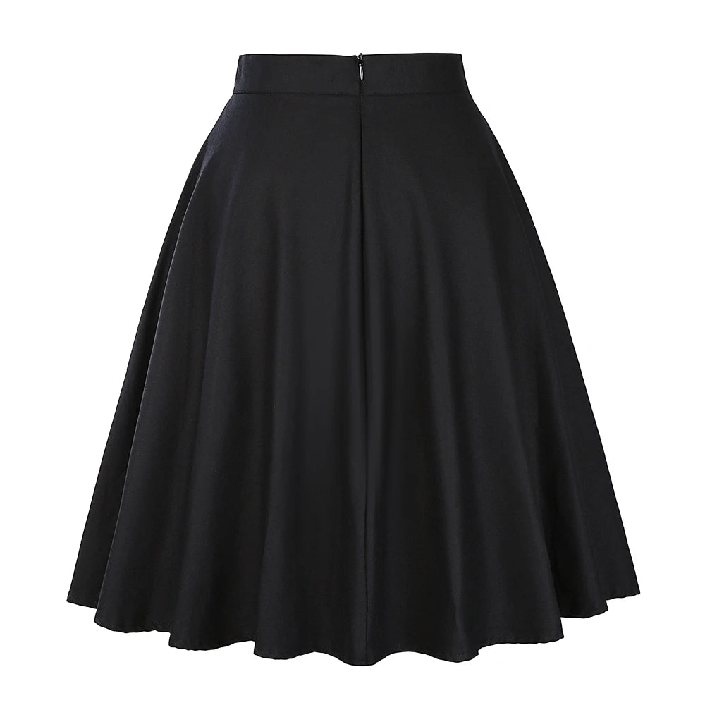 Women's Runway Cotton Retro Vintage Skirt Black Faldas High Waist A Line Rockabilly Jupe 50s Swing Umbrella Skirts Pin Up Skater - reetell