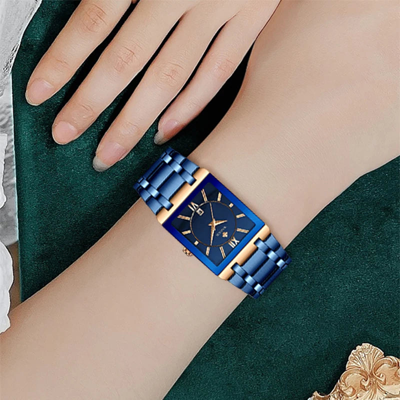 2022 WWOOR New Women Watches Top Brand Luxury Women's Bracelet Blue Square Watch Ladies Dress Quartz Wristwatch Relogio Feminino