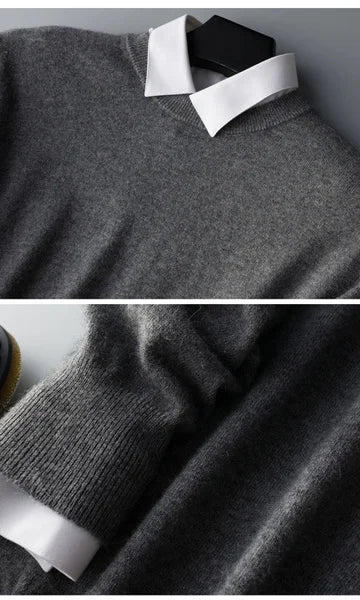 Men Cashmere Sweater Autumn Winter Soft Warm Jersey Jumper Robe Hombre Pull Homme Hiver Pullover V-Neck O-Neck Knitted Sweaters - reetell