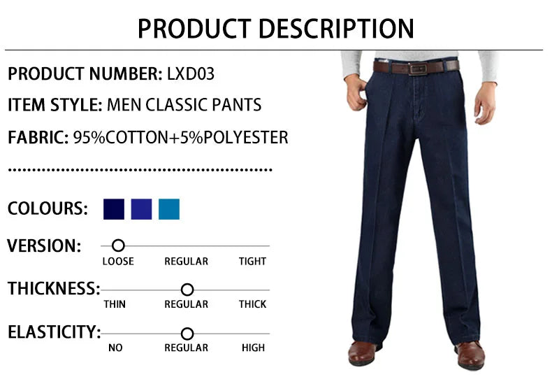 Size 30-45 Men Business Jeans Classic Male Stretch Jeans Plus Size Baggy Straight Men Denim Pants Cotton Blue Work Jeans Men - reetell