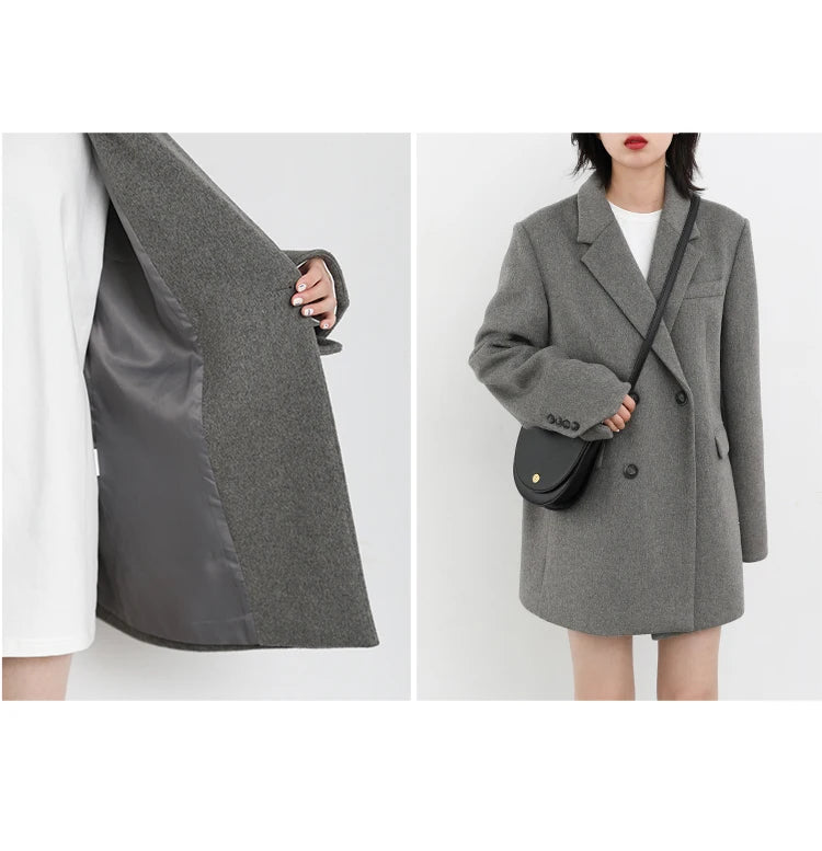 CHIC VEN Women Wool Blend Coat Solid Mid Long Woolen Blazer Thick Warm Blouse Women's Overcoat Office Lady Tops Autumn Winter - reetell