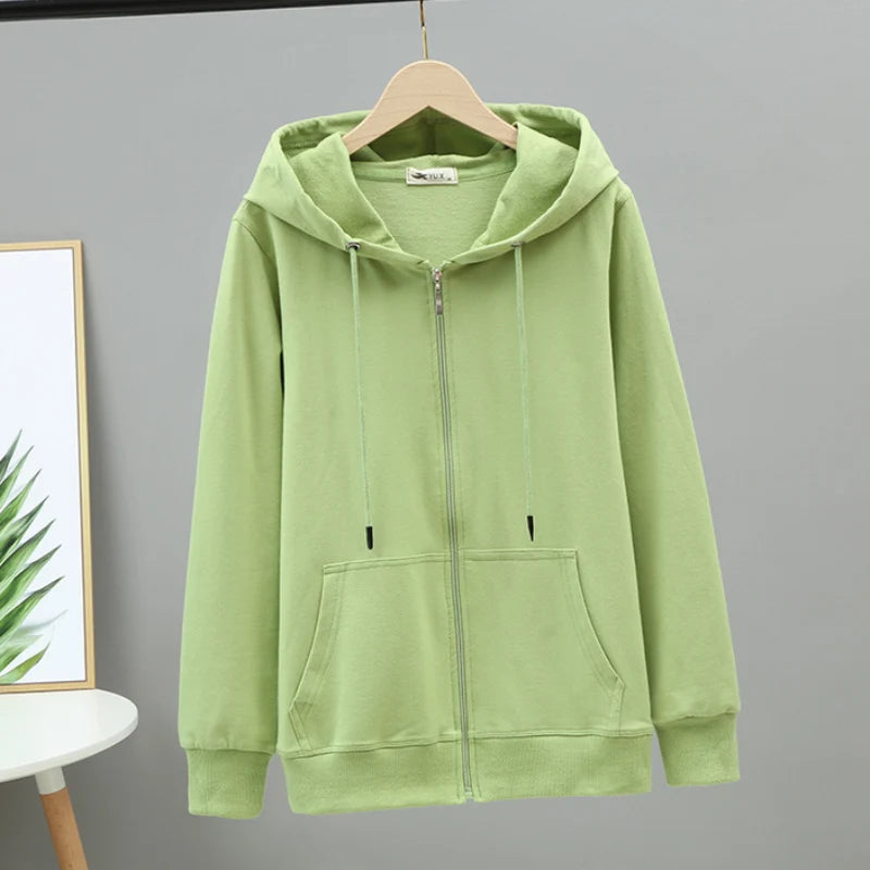 Korean Loose 5Xl Women Pure Cotton Hoodies Fashion Oversize Long Sleeve Solid Zipper Sweatshirt High Quality Autumn Tops - reetell