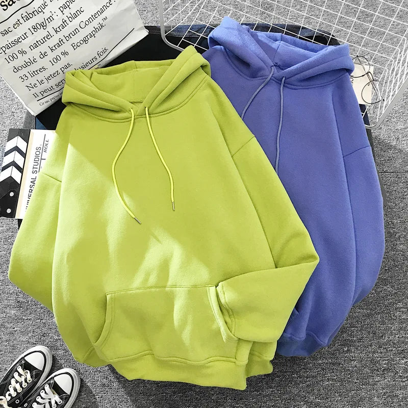 Zuolunouba Autumn And Winter Solid Color Plus Velvet Thickening Female Hoodie Casual Loose Drawstring Pocket Women Sweatshirt - reetell