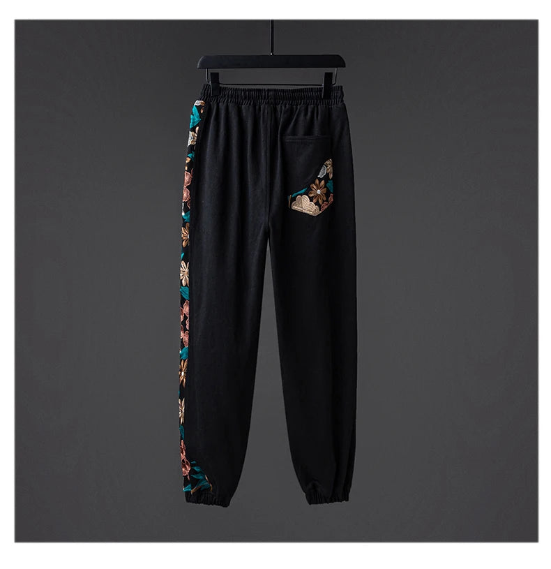 Chinese Style Patchwork Embroidery Loose Casual Harem Pants Ethnic Style Plus Size Joggers Men Clothing Harajuku Trousers Male