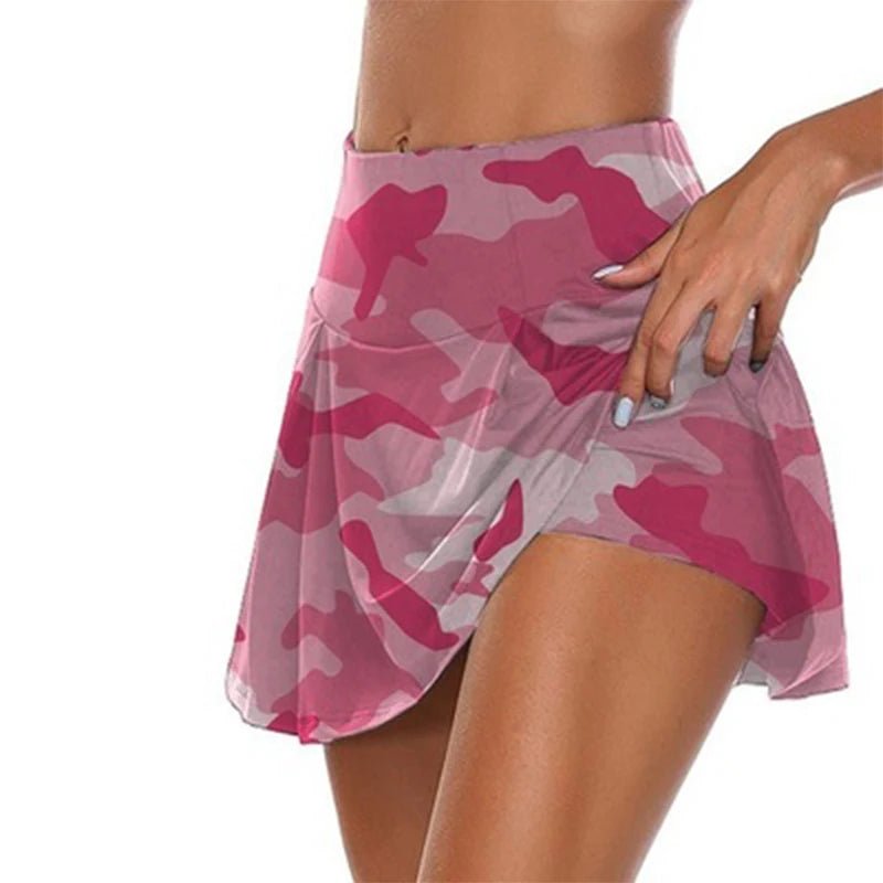 Gym Women Running Shorts Skirt High Waist Print New Shorts Mesh Double Layer Patchwork Fitness Shorts Sports Short Skirt - reetell