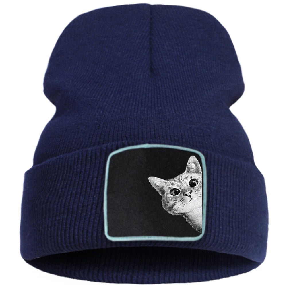 Hats Funny Kitten Cat Print Man Winter Knitted Hat Hip Hop Warm Fashion Hats Women Autumn Outdoor Solid Color Caps For Boys