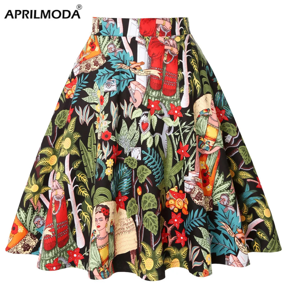 Women's Runway Cotton Retro Vintage Skirt Black Faldas High Waist A Line Rockabilly Jupe 50s Swing Umbrella Skirts Pin Up Skater - reetell