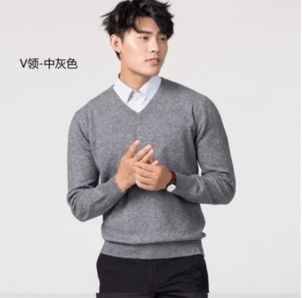 Men Cashmere Sweater Autumn Winter Soft Warm Jersey Jumper Robe Hombre Pull Homme Hiver Pullover V-Neck O-Neck Knitted Sweaters - reetell