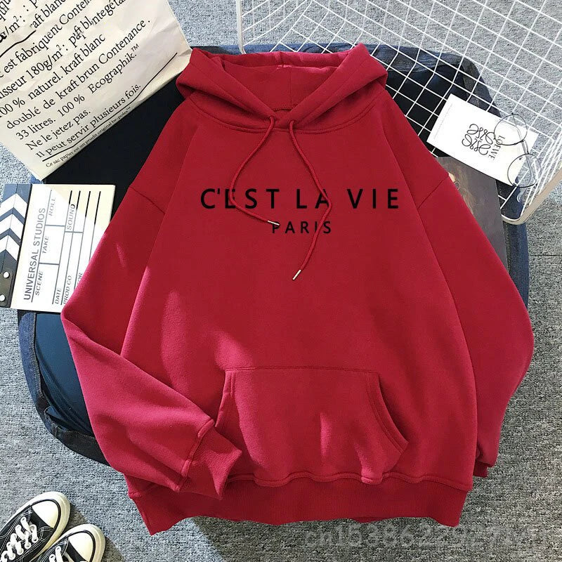 Vintage Women's Hoodies Full Sleeve Hoodie Letters  Sweatshirt Cool Women Hoody Cest La Vie Paris Fashion Cool Top Pullovers - reetell