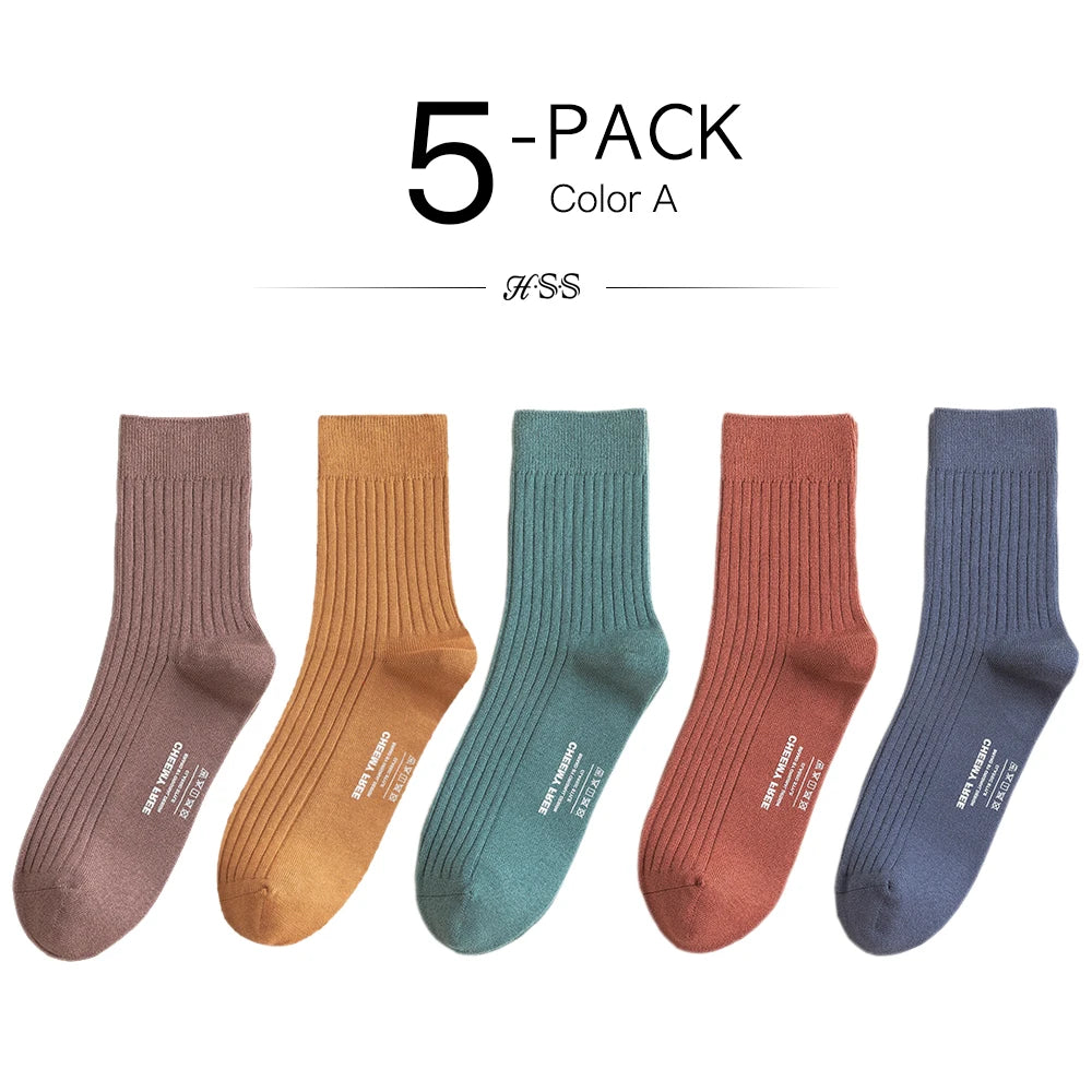 HSS 98% Pure Cotton Socks Men's Business Dress Long Socks Spring Winter Warm Male High Quality Happy Colorful Socks For Man Gift