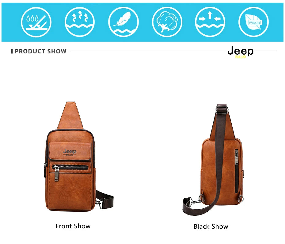 JEEP BULUO Brand Fashion Sling Bags High Quality Men Bags Split Leather Large Size Shoulder Crossbody Bag For Young Man