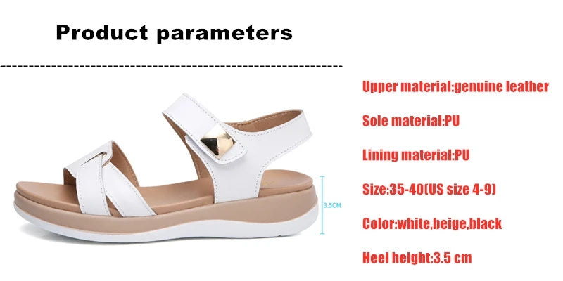 WOIZGIC Women Female Ladies Mother Genuine Leather Shoes Sandals Flats Soft Hook Loop Korean Bling Summer Beach Size 35-40 - reetell