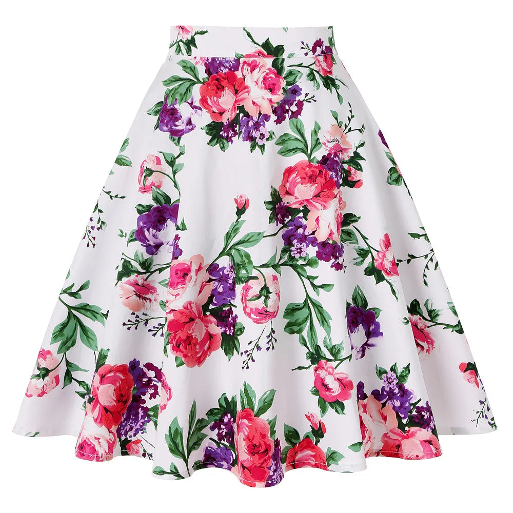 Women's Runway Cotton Retro Vintage Skirt Black Faldas High Waist A Line Rockabilly Jupe 50s Swing Umbrella Skirts Pin Up Skater - reetell