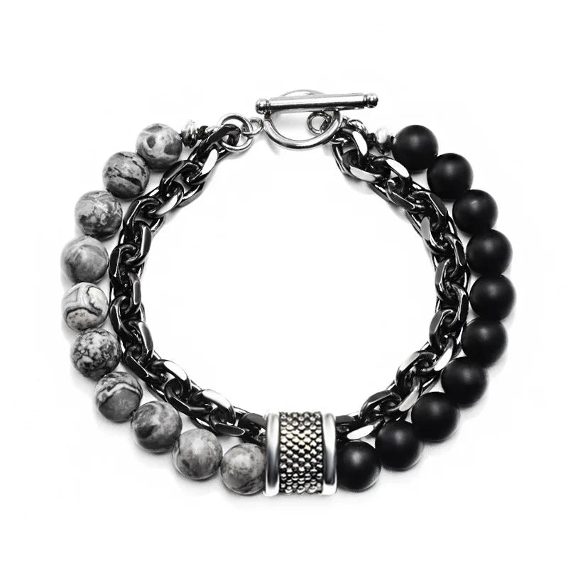 New 2020 Men's Tiger Eye Stone Beaded Bracelet Stainless Steel Gunmetal Link Chain Yoga Bracelet Male Jewelry Dropshipping