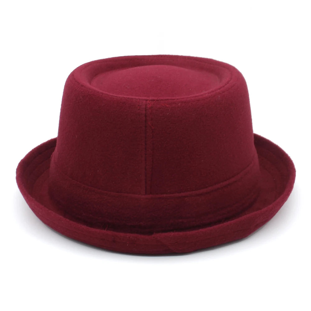 3 Sizes Men Women Wool Pork Pie Hat Retro Feather Band Fedora Cap Trilby Sunhat Classical Jazz Party Outdoor Travel Street Style