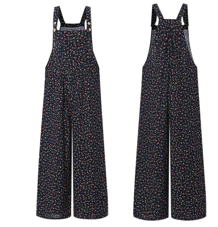 Summer New Women Casual Loose Flower Print Jumpsuits Women's Overalls Boho Sleeveless Square Collar Jumpsuits Rompers