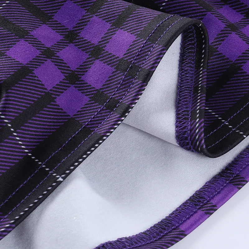 Vintage Y2K Punk Sexy High Waist Mini Skirts Purple Plaid Bandage Harajuku Aesthetic Skirt Goth Grunge Cake Skirt Streetwear - reetell