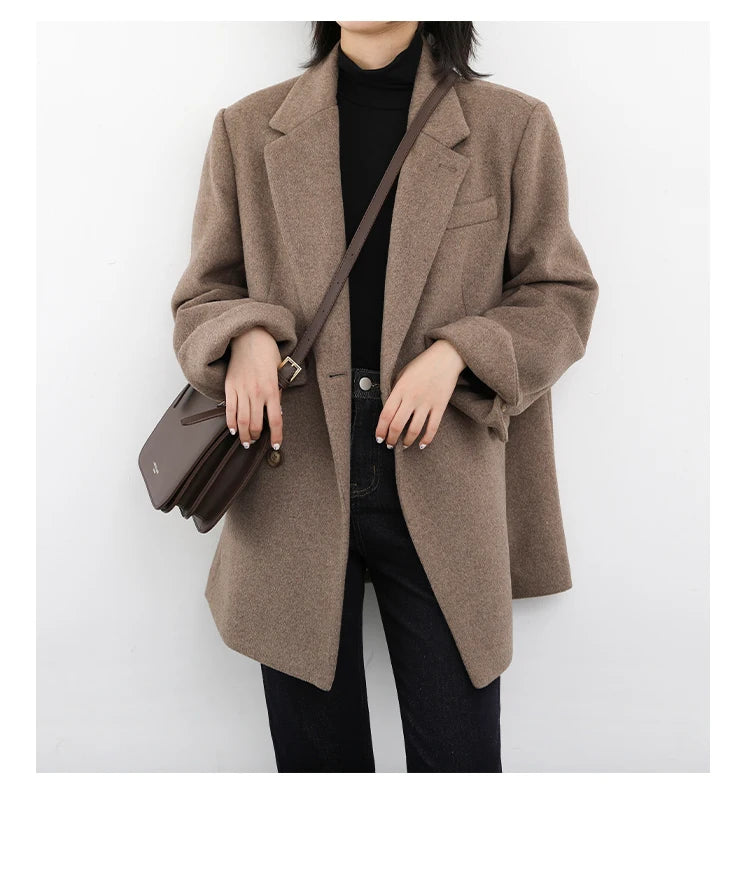 CHIC VEN Women Wool Blend Coat Solid Mid Long Woolen Blazer Thick Warm Blouse Women's Overcoat Office Lady Tops Autumn Winter - reetell