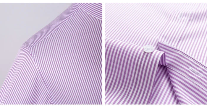 Men's Classic Striped Printed Wrinkle-Resistant Dress Shirts 100% Cotton Regular-Fit Formal Business Long-Sleeve Non-iron Shirt