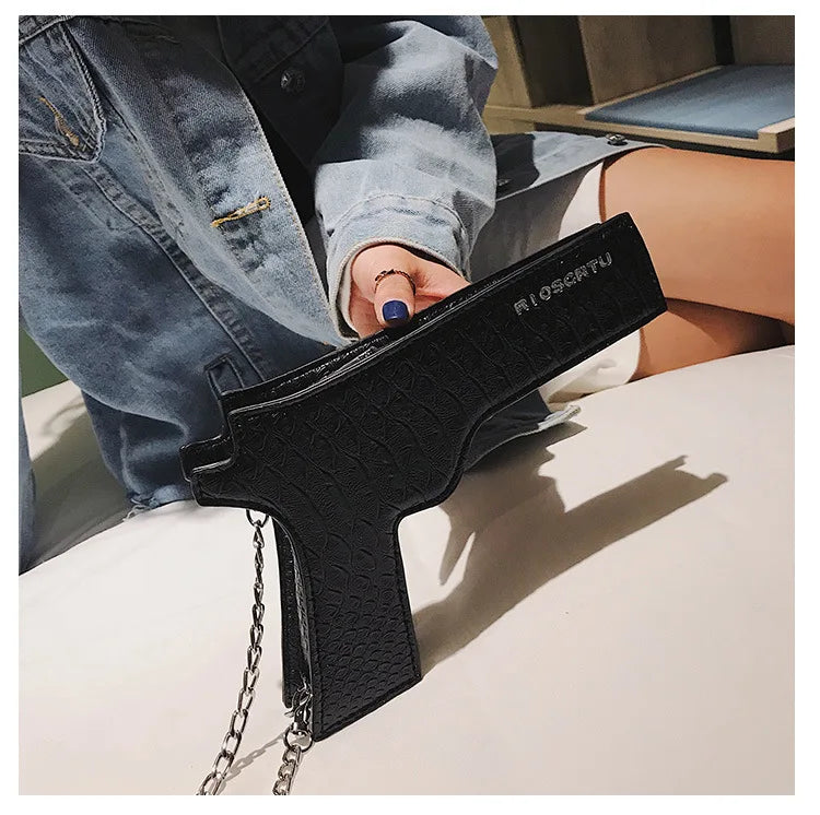 YoReAi New 3D Gun Shaped Chains Women Shoulder Bags Luxury Leather Crossbody Bag Lady High Quality Small Purses Clutch for Girls - reetell