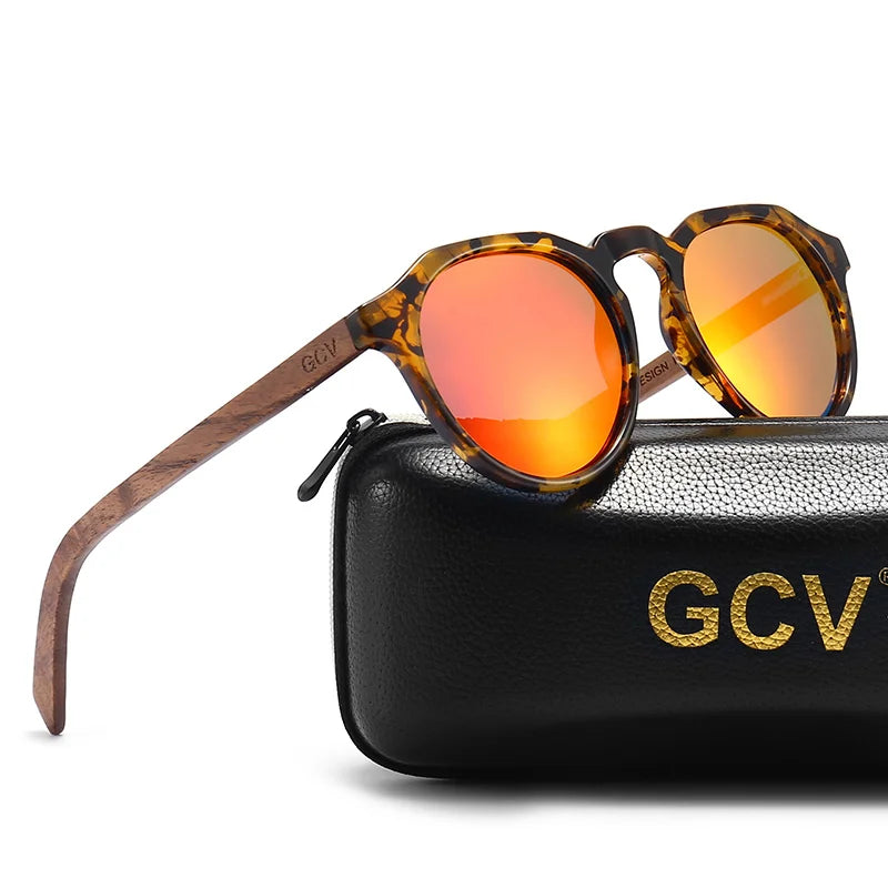 GCV Brand Advanced Walnut Wood Hawksbill Leopard Grain Frames Ultralight Sunglasses Men Women Female Polarized  Delicate Fashion - reetell