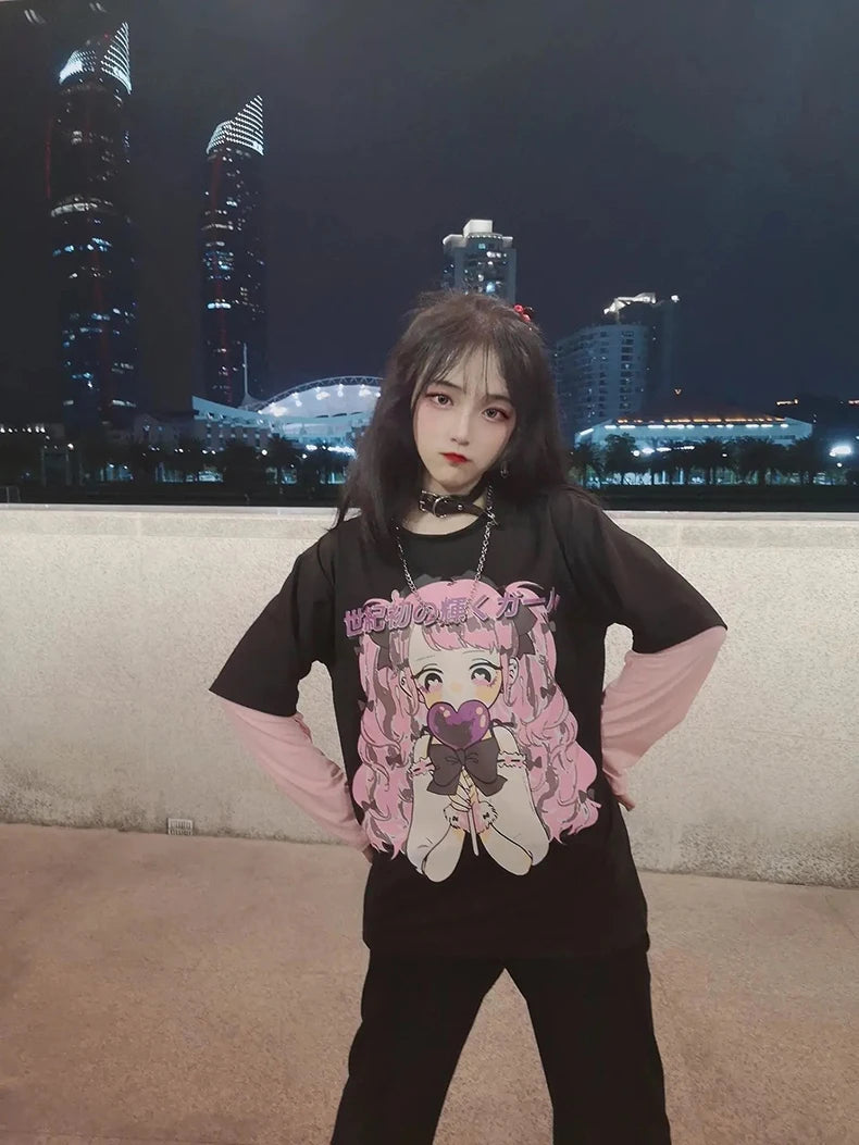 Long Sleeve Anime Kawaii Hoodie Clothes Spring Autumn Hip Hop Japanese Female Loose Harajuku Women Sweatshirts E Girl Clothes - reetell