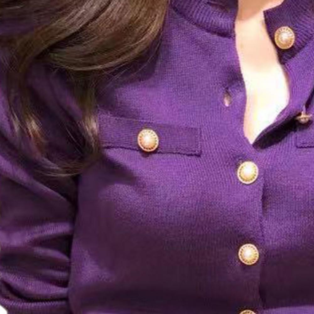 Women Cardigan Sweater Decorative Pockets Faux Pearl Buttons Knitted Coat Short Single Breasted Korean Slim Chic Ladies Tops - reetell