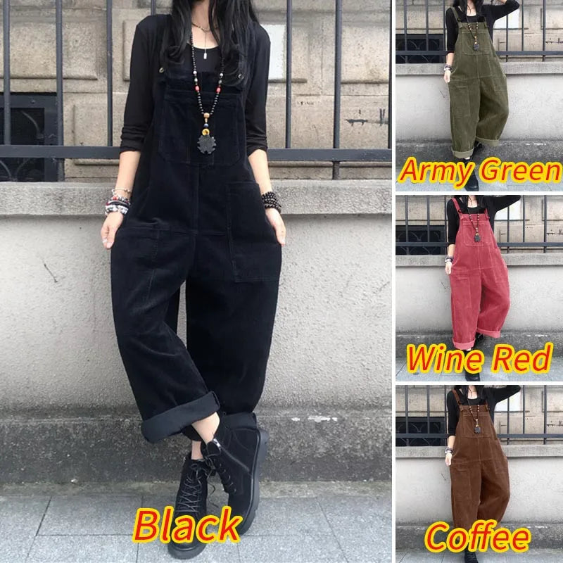 Kaftan Corduroy Overalls Women's Spring Jumpsuits ZANZEA 2023 Casual Suspender Harem Pants Female Solid Rompers Femme Oversize