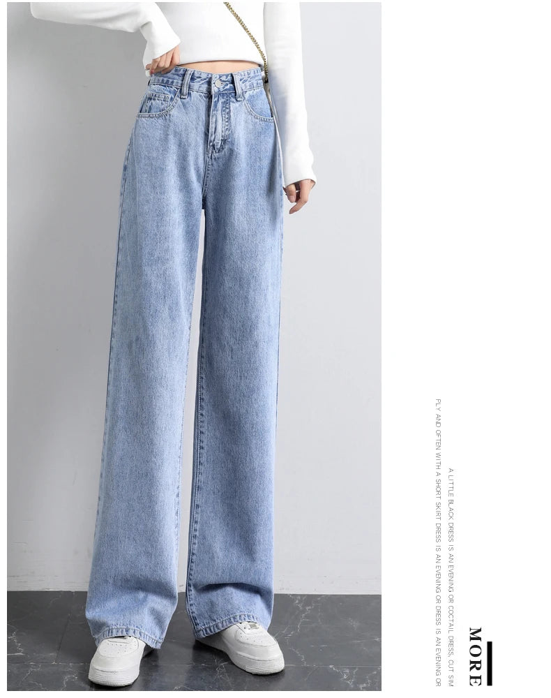 Jeans Straight Pants Washed Loose High Waist Plus Size Women Casual Boyfriends Cowboy Vintage Wide Leg Trousers 2022 New - reetell