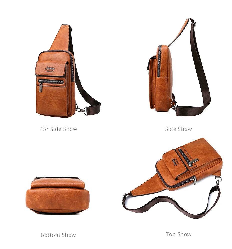 JEEP BULUO Brand Fashion Sling Bags High Quality Men Bags Split Leather Large Size Shoulder Crossbody Bag For Young Man