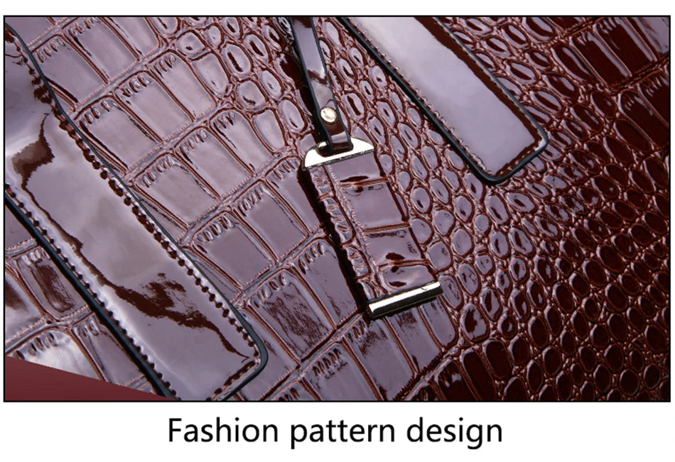 Casual Tote Sac Vintage Crocodile Pattern Patent Leather Luxury Handbags Brand Designer Large Capacity Shoulder Messenger Bag - reetell