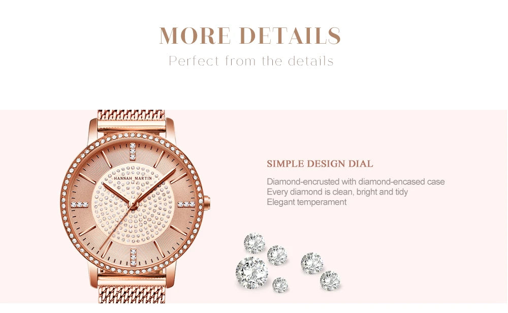 Hot Sale Full Solid Stainless Steel Strap Japan Movement Rose Gold Diamonds Women Rhinestones Wristwatches Female Quartz Watch